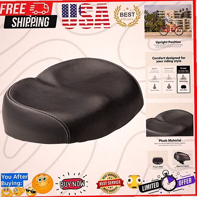 Comfort Bike Seat, Quilted or Foam Padded Bike Saddle, Various Styles, Weathe...