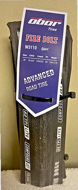 Obor Fire Bolt W3110 Advanced Road Tire 28" Black Sport Bike Tire 60 TPI